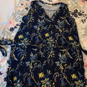 Loft Blue Floral Tie Waist Dress
